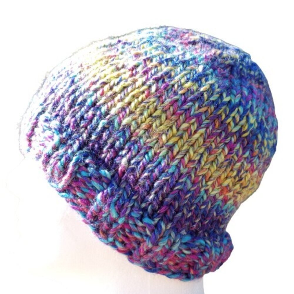 Men's Beanie Hat Cap Handmade Knit Slouch Delphinium Blue Chunky Women